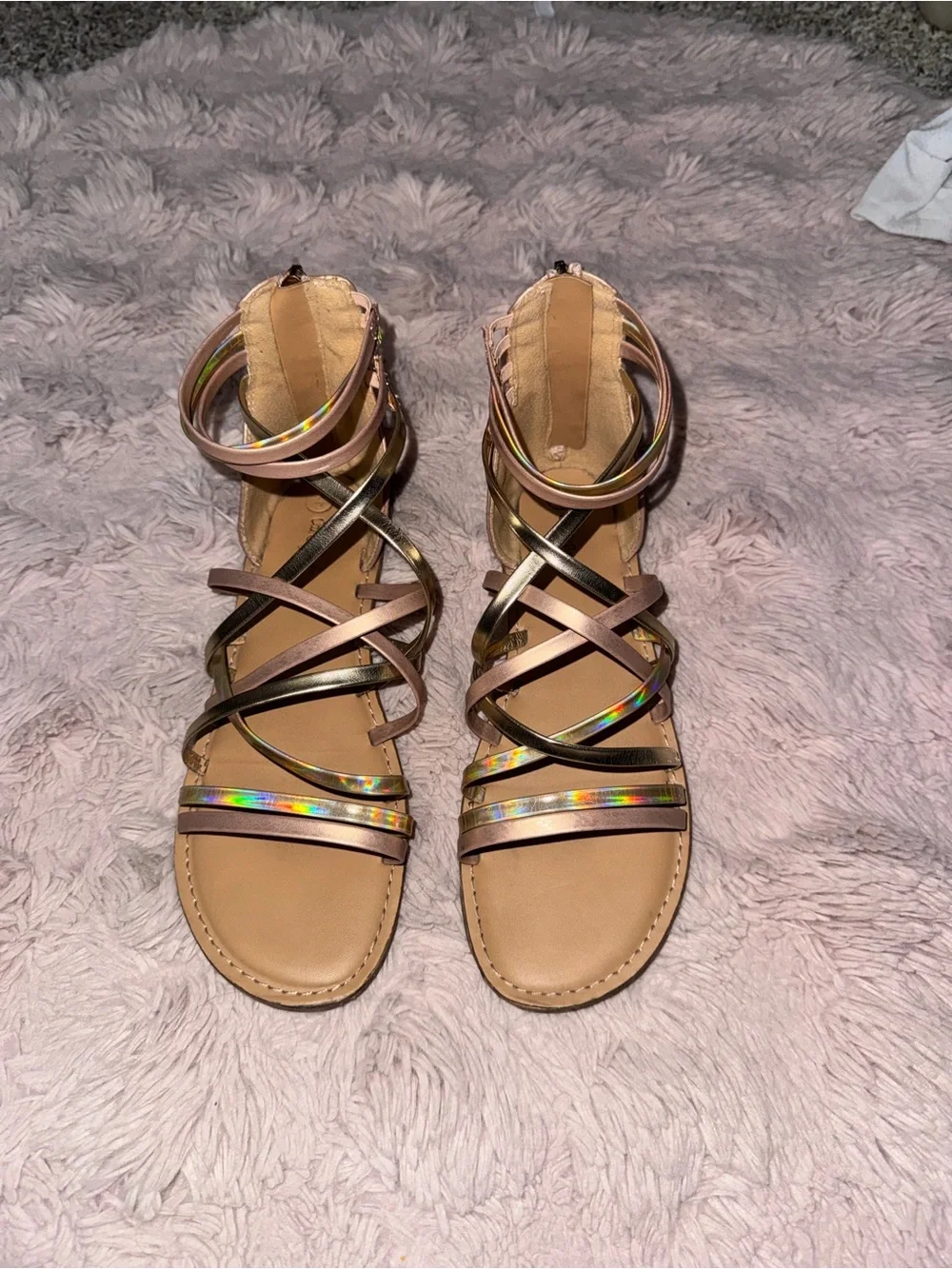 Cat & Jack Rose Gold Holographic Strappy Gladiator Sandals